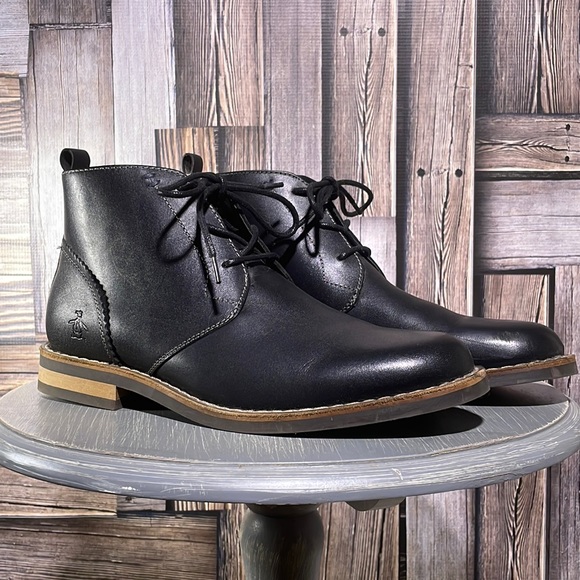 Original Penguin boots 8 Black leather - Picture 1 of 12